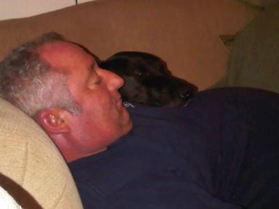 Jim and Max sleeping cheek to cheek