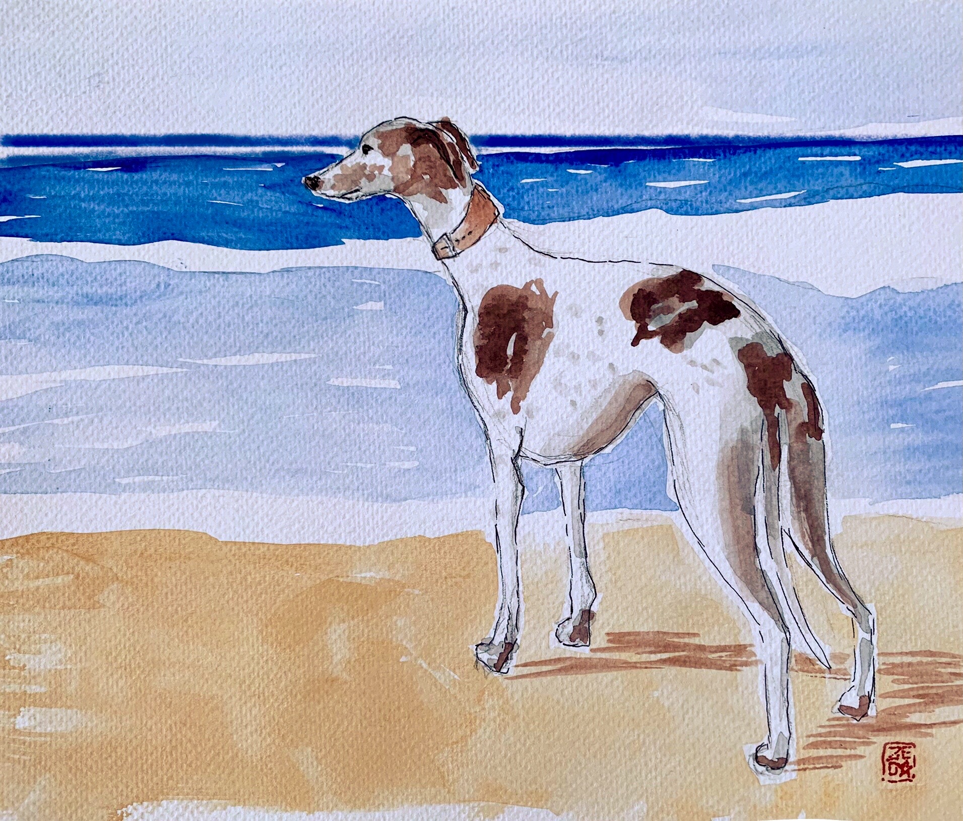 lola at he beach watercolor
